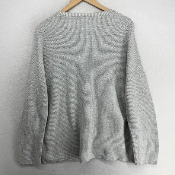 EILEEN FISHER Sweater XL Organic Cotton Shaker Knit Stitch Dolman Sleeve Gray - Picture 3 of 14